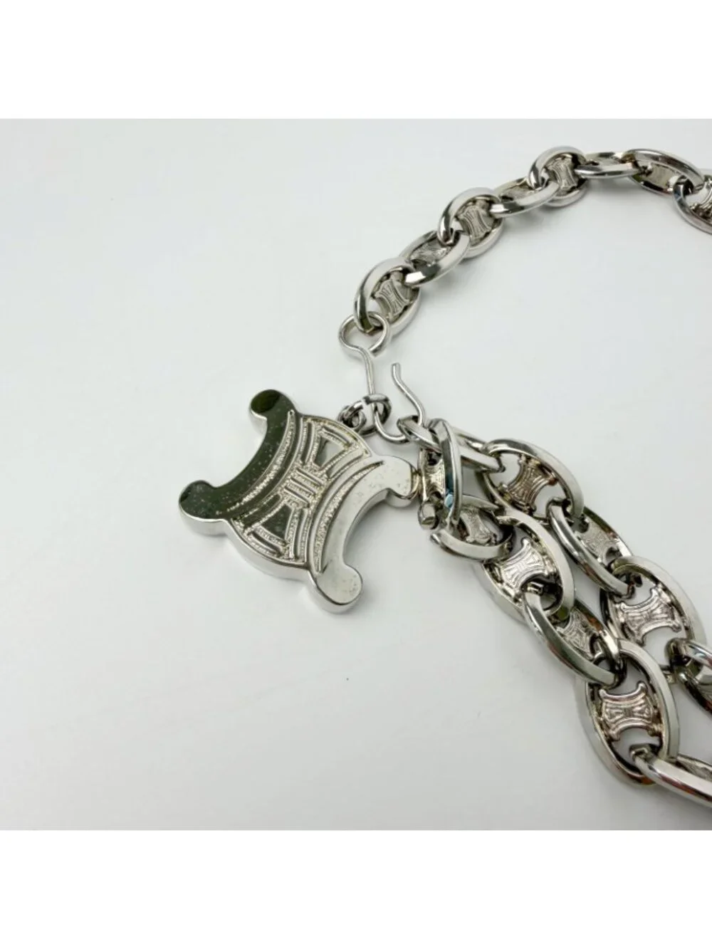 Celine Vintage Triomphe Chain Belt Plated Silver